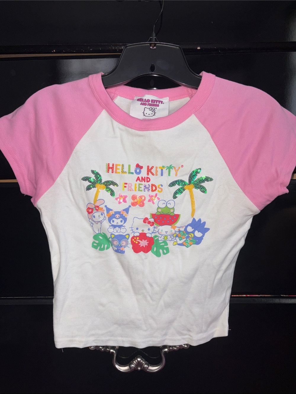 Forever 21 Pink & White Hello Kitty Graphic Crop Tee